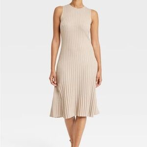 Cream Ribbed Sweater Dress